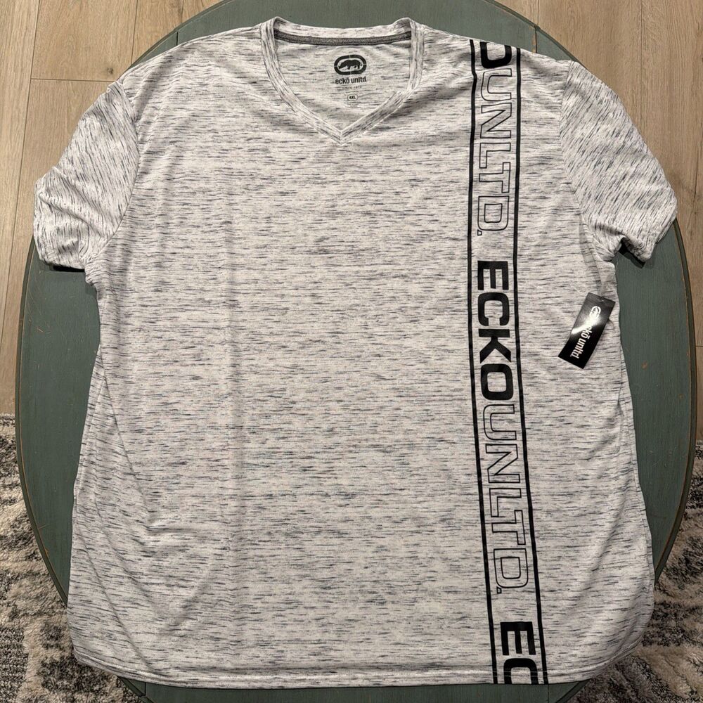 Ecko Unltd Men’s Space Dye V-Neck T-Shirt With Side Vertical Logo Strip Size 4XL
